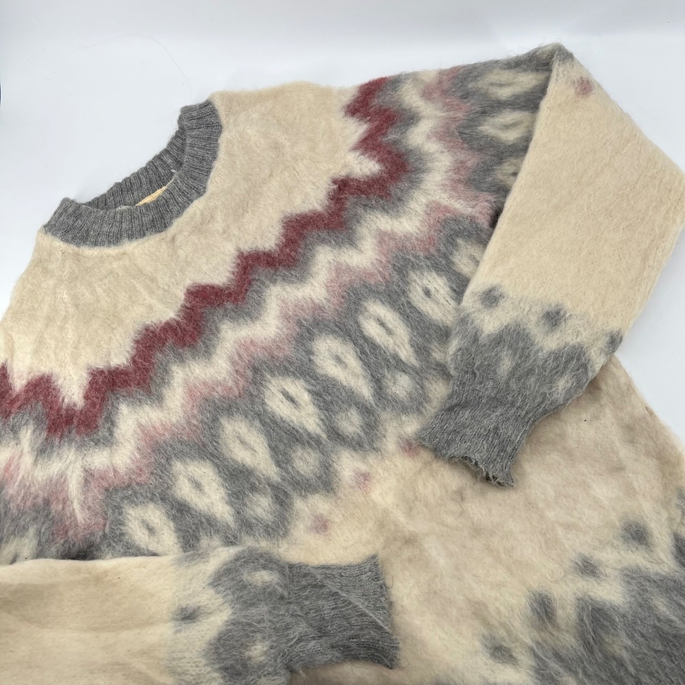 Icelandic by GE-KA Vintage Wool Fair Isle Sweater XL Made in England Grey‎ Cream